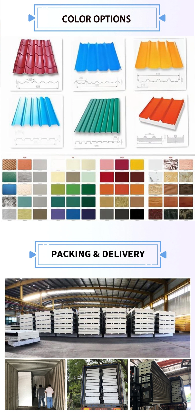 Truck Body PU Sandwich Panel Peru Refrigerated PU Freezer EPS /Rock Wool/PU Sandwich Panel Polyurethane Sandwich Panels